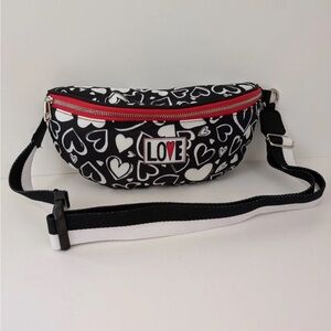 Brighton Black & White Heart Pattern Belt Bag NWT